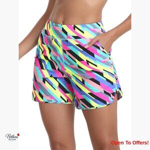 High Waisted Swim Shorts with Pockets UPF 50 Sun Protection